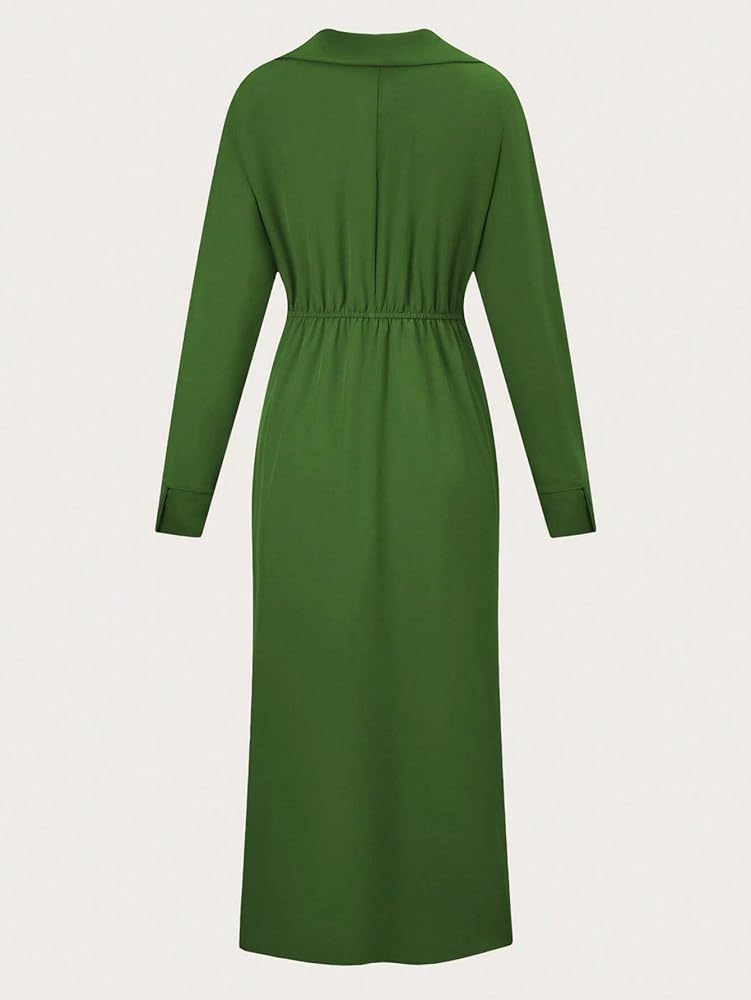 ZHITX 2024 Women's Midi Dress Long Sleeve Solid Color V-Neck